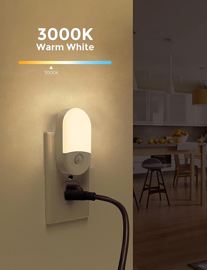 L LOHAS LED Motion Sensor Night Light, Motion Activated Night Light, 4Pack, 3000K Warm White, Night Lights Plug into Wall Motion Sensor, 30/60LM Adjustable Brightness, for Kids Adults Bathroom Kitchen