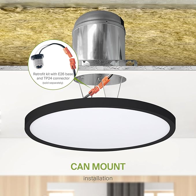 ASD LED 12" Round Flush Mount Ceiling Light Fixture, Low Profile Surface Lighting | 5CCT, Dimmable, Ultra-Thin, ETL Listed | 24W 1900LM 2700-6000K 120V | Kitchen, Hallway Lamp | Black, 12 Pack