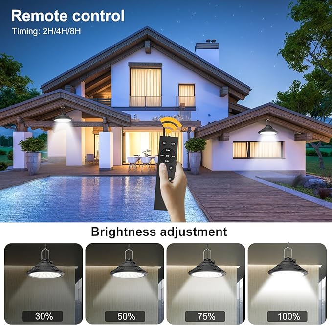 Lixada Solar Powered Pendant Lamp Outdoor IP66 Waterproof Hanging Lights with Remote Controller Garage Light 3 Color Temperatures Dimmable Courtyard Lamp for Barn Farm Garden Yard Patio