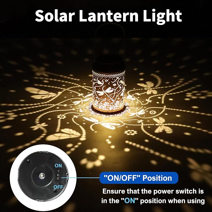 JEJOT Dragonfly Solar Lanterns Outdoor Waterproof, Mothers Day Gifts, Birthday Gifts for Women Mom Grandma,Metal Hanging Solar Lantern for Yard,Garden,Porch Landscape Deconrations-1 Pack