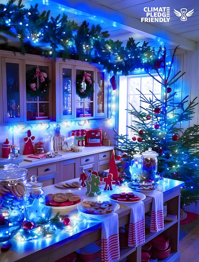 String Lights Indoor Bedroom, 33FT 100 LED Fairy String Lights Outdoor Waterproof, 8 Modes Memory Twinkle Christmas Light Plug in for Classroom Dorm Patio Tree Garden Decor (Cool White+Blue)