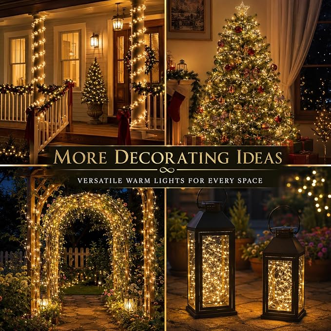 ALENEY Solar String Lights Outdoor, 33 Feet 100 LEDs 8 Modes Solar Fairy Lights for Outside, Waterproof Outdoor Light for Patio Yard Christmas Tree Halloween Wedding Party Decorations, Warm White