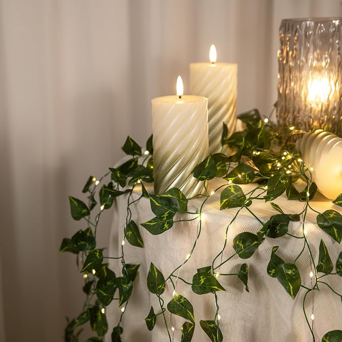 Vine with Fairy Lights, 2 Pack 40 LEDs Vine Lights Pothos Battery Operated Indoor String Lights, Artifical Garland Leaf Fairy Light Wall Wedding Garden Dorm Bedroom Decor