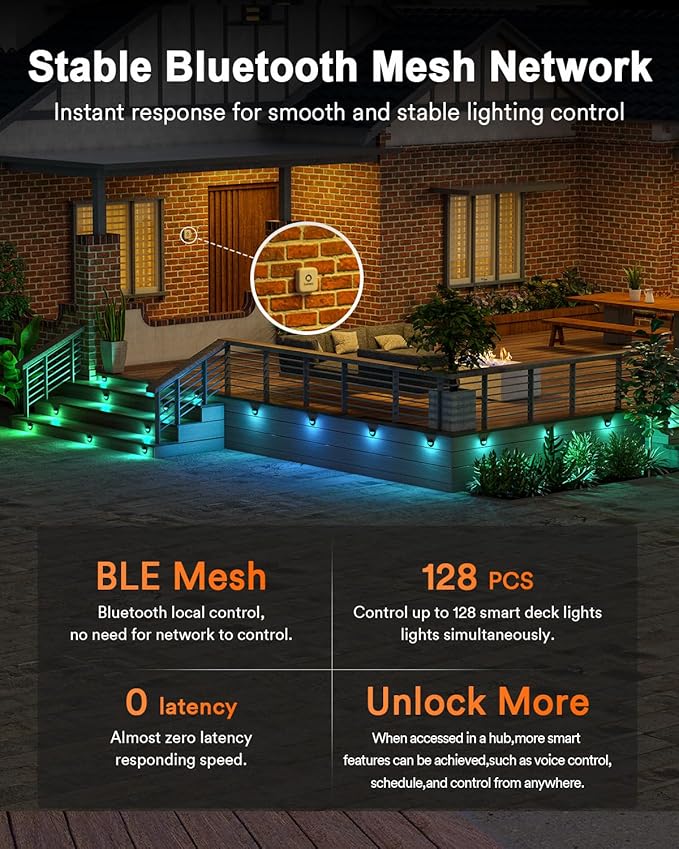 Lumary 12-24V Smart Low Voltage Deck Lights with Hub, 4Inch RGB+CCT Outdoor Privacy Fence Lights, IP65 Waterproof Landscape Lighting for Step, Deck, Patio, Compatible with Alexa & Google, 6Pack