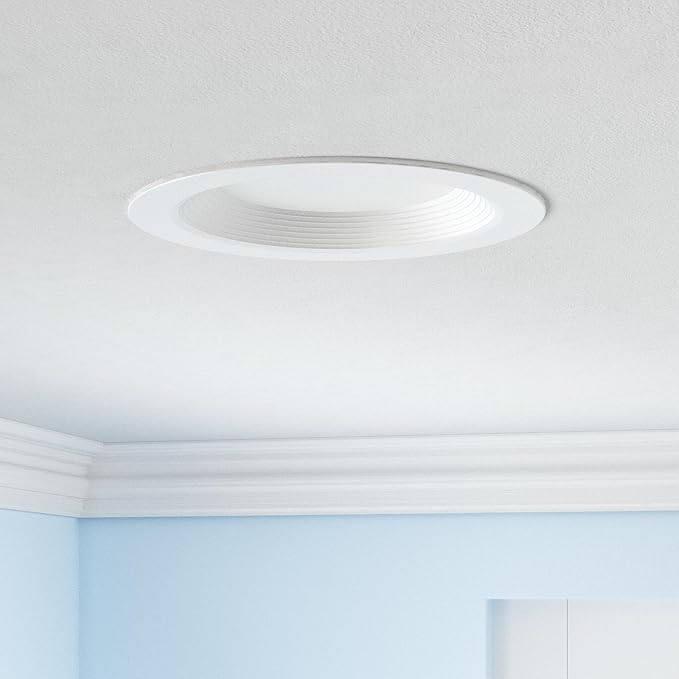 LUXRITE 5/6 Inch LED Recessed Retrofit Downlight, 14W=90W, CCT Color Selectable 2700K | 3000K | 3500K | 4000K | 5000K, Dimmable Can Light, 1100 Lumens, Wet Rated, Energy Star, Baffle Trim (4 Pack)