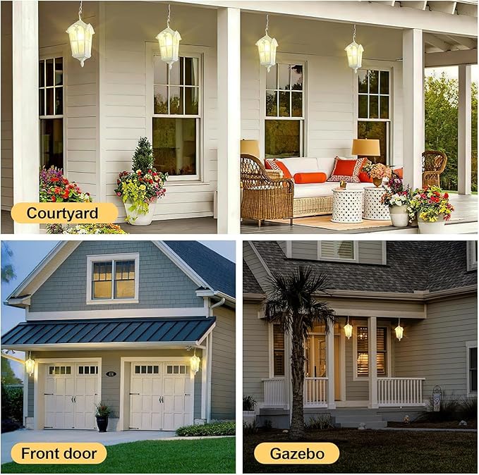 Outdoor Pendant Light for Porch Patio Garden Yard, Anti-Rust Aluminium Exterior Hanging Light Fixtures, Outside White Vintage Hanging Ceiling Outdoor Pendant Lamp Height Adjustable, 2pack
