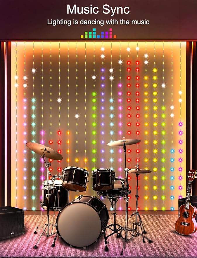 LumBelle Smart Curtain Lights 6.6x6.6Ft, 400 LED Curtain Light APP Remote Control Music Sync Dynamic DIY Lights for Memorial Day 4th of July Independence Day Backdrop Decoration