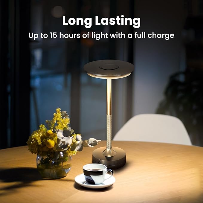 Feit Electric Rechargeable Table Lamp Touch Activated, 3 Color Temperatures, Dimmable, 100 Lumens, 3 Watts, USB Type-C Charging, Potable & IP44 Rated for Indoor/Outdoor Use, TABLE/3CCT/BK/BAT