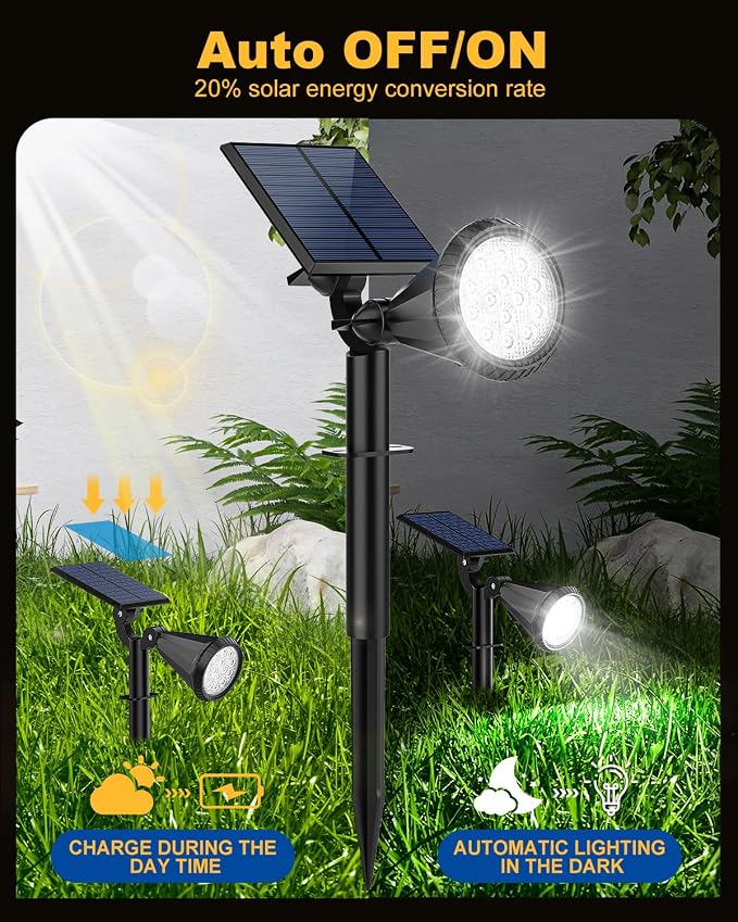 Solar Spot Lights Outdoor, 14 LED Outdoor Solar Lights for Yard, 4 Mode Solar Spotlights with Auto On/Off, 2-in-1 Waterproof Solar Landscape Lights for Flood, Wall, Yard (Cool White, 6 Pack)