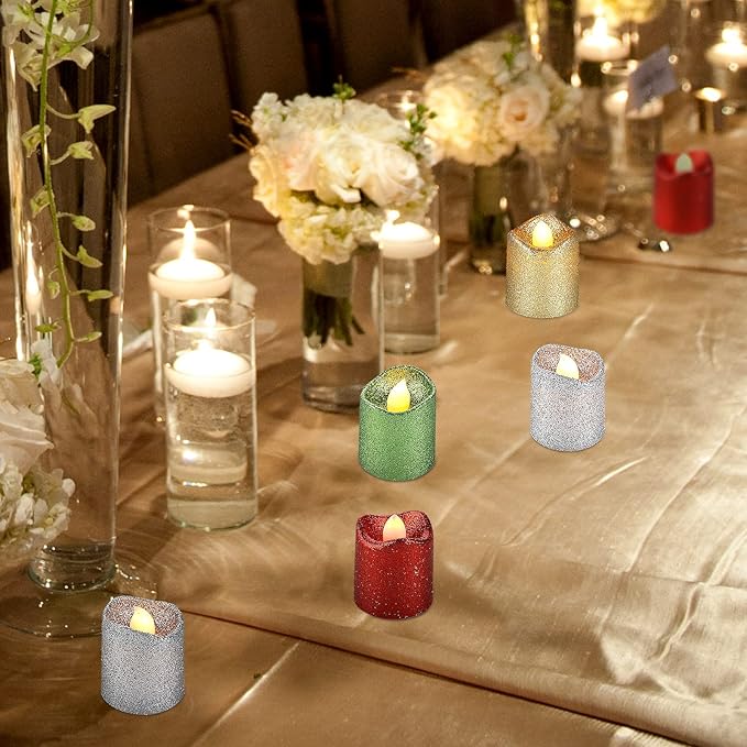 Honoson 24 Pack Mixed Color Candles Party Decoration Flameless Candles LED Tea Light Candles Battery Operated Candle Fake Candle for Halloween Christmas Valentine‘s Day Diwali Wedding Table Decor