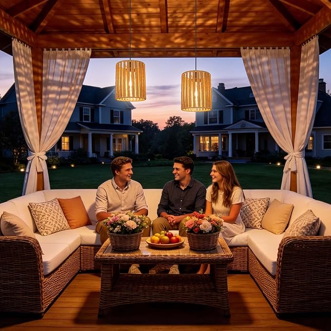 Solar Chandelier Outdoor, Waterproof Hanging Solar Lights with Remote Control, Auto On/Off for Garden, Gazebo, Pergola, Patio, Porch, Balcony(Cilinder-Shaped)