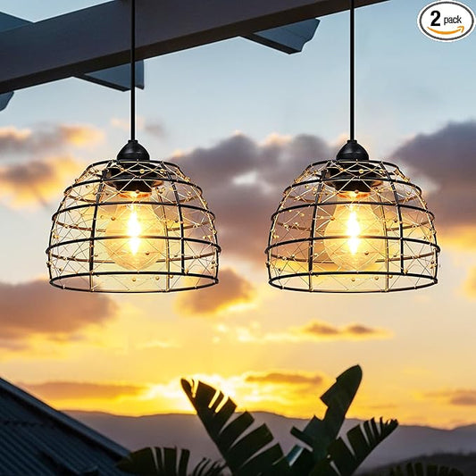 Battery Operated Hanging Outdoor Chandelier, 4/6/8 H Timer, Dimmable Bohemian Hanging Shed Gazebo Lights Outdoor Waterproof for Patio, Porch, Gazebo, Pergola, Kitchen Decor Lighting