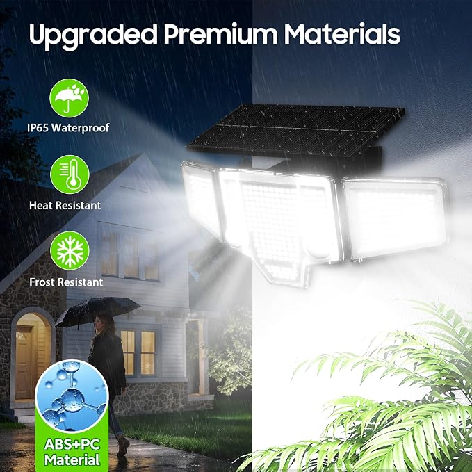 2026 Motion Sensor Solar Lights Outdoor, 4000LM Solar Flood Lights with Dual PIR & Curved 300° Wide Beam, Larger 3500mAh Adjustable Solar Security Spot Lights Waterproof for Yard-3Pack Black