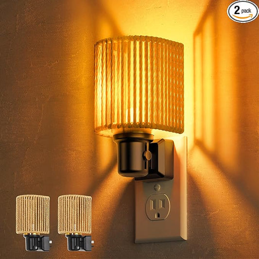 L LOHAS LED Night Lights Plug into Wall, Dimmable Night Light with Light Sensor, Amber Boho Nightlight Plug in Wall, Decorative Bohemian Nightlights Yellow Light for Bedroom Living Room Hallway, 2Pack