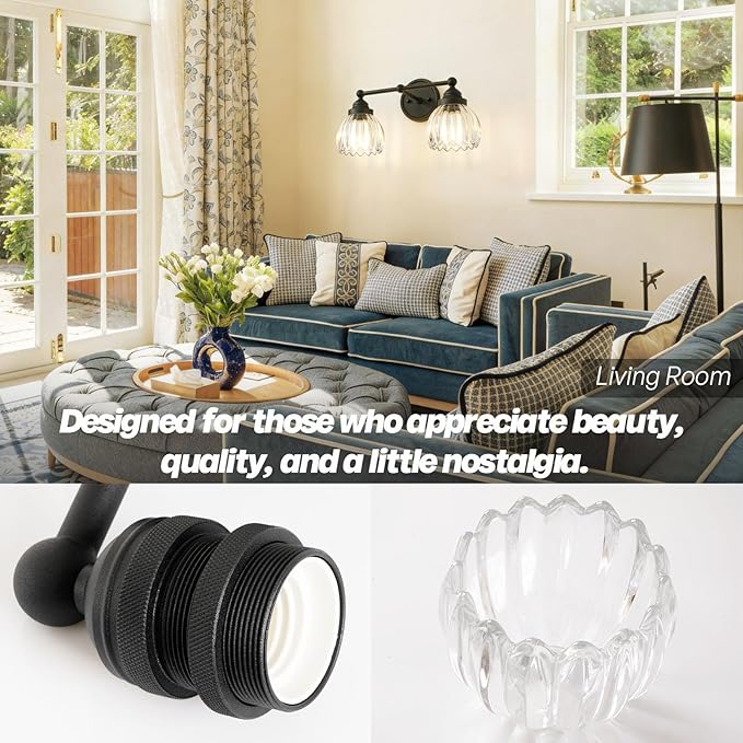 Vintage Double Arm Tulip Glass Wall Sconce Lighting, 2-Lights Bathroom Vanity Light Fixture for Hallway Bedroom Living Room Bedside Nightstands Lights