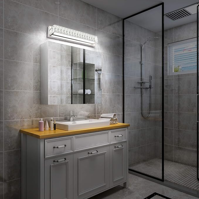 ZUZITO Modern Bathroom Light Fixtures - LED Vanity Lights for Bathroom 18W - Crystal Chrome Lighting Fixtures Over Mirror for Bath
