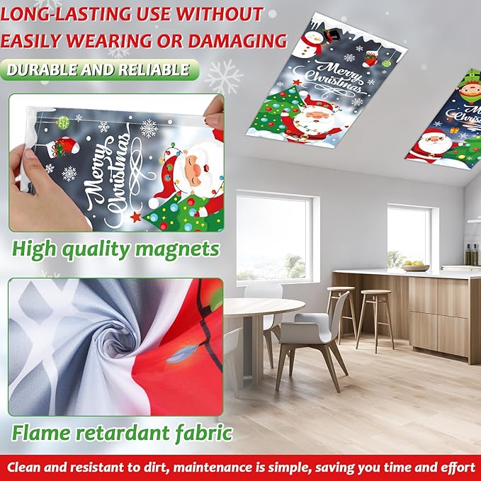 8 Pcs Fluorescent Light Covers with 80 Magnets Decorative for Classroom Ceiling Light 4x2 Feet Magnetic Filter Easy Install for Office Hospitals & Home Drop Ceiling Supplies(Christmas Santa Claus)