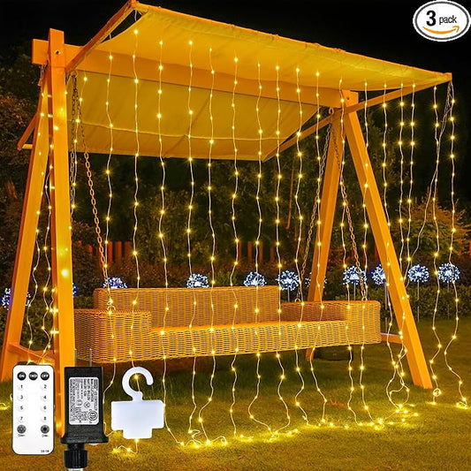 suddus Tangle-Free Curtain Lights,400 LED Connectable Hanging Lights with Hook, Waterproof Window Lights for Christmas, Dorm, Wall, Backdrop, Wedding, Party, Birthday Decor, Warm White