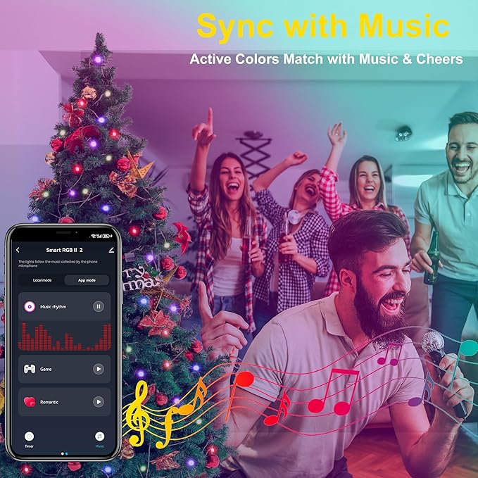 YOSION APP Control RGB LED Christmas Lights, Smart Fairy String Lights, Ideal for Xmas Tree, Wedding Garden, Home, Party, Halloween Festival Deco (100leds-33ft)