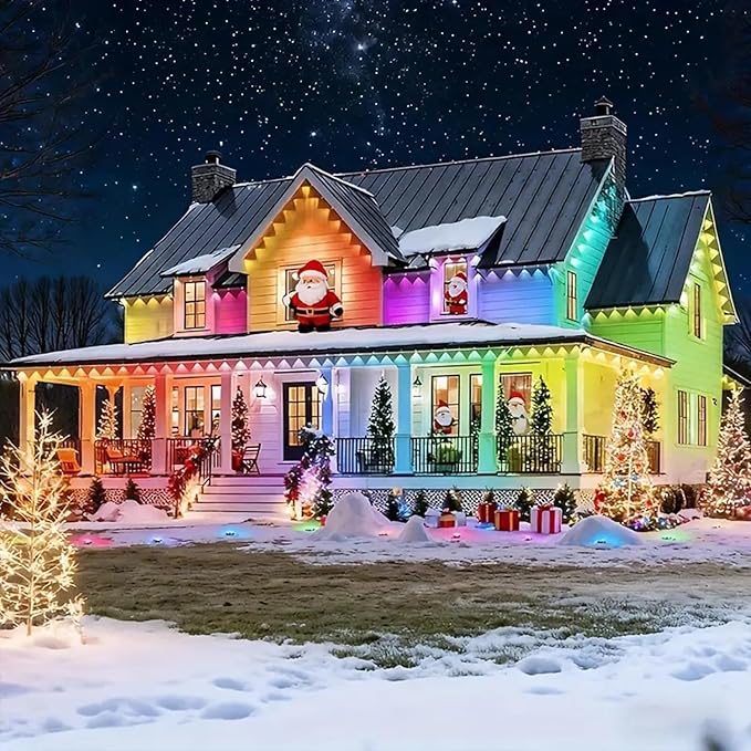 Permanent Outdoor Lights RGB Smart IC 200FT/100LEDs Decor IP68 Waterproof Music Sync with Remote&APP Control Suitable for Holiday Decoration Christmas Lights Garden Party Decor Deck