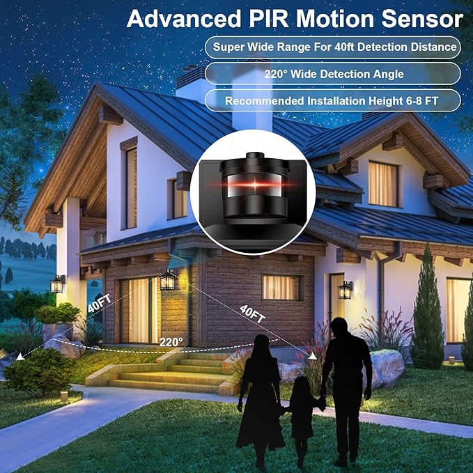 Motion Sensor Outdoor Lights, Dusk to Dawn Light Fixture, Black Wall Sconce Lighting, Front Porch Light, Exterior Lights for House Patio, Outside Door Wall Mount Anti-Rust Lantern