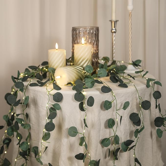 Vine with Fairy Lights, 2 Pack 40 LEDs Vine Lights Eucalyptus Battery Operated Indoor String Lights, Artifical Garland Leaf Fairy Light Wall Wedding Garden Dorm Bedroom Decor