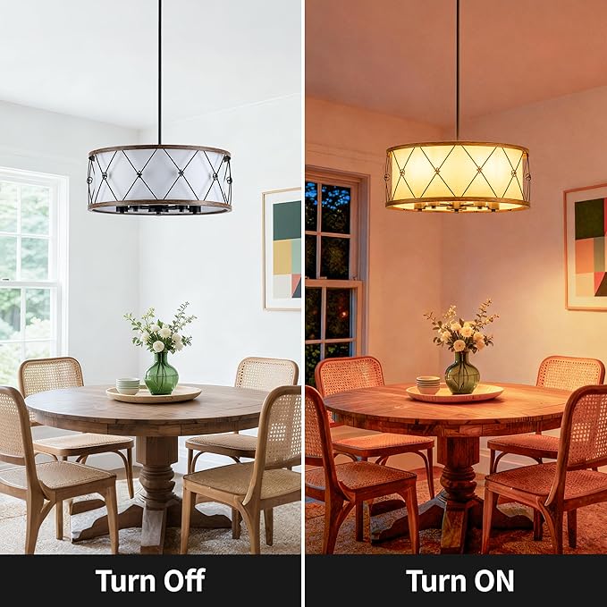 Mayful D19.7 Modern Farmhouse Chandelier 5-Light Adjustable Pendant Light for Dining Room Light Fixture, Rustic Drum Hanging Chandeliers for Kitchen Island Entryway Foyer Bedroom Living Room,Black