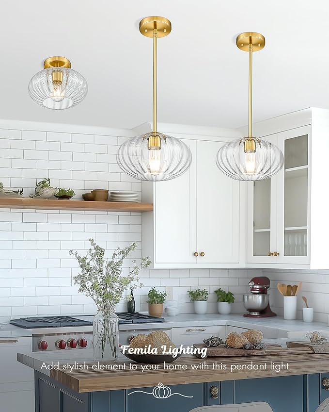 FEMILA 10.3" Gold Ceiling Light Fixture, Semi Flush Mount Ceiling Lights for for Kitchen, E26 Base, 4FYD85F BG