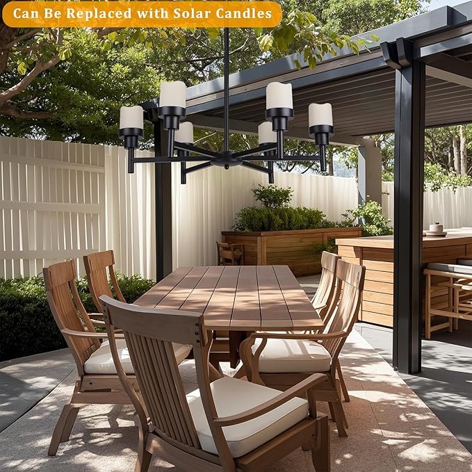 Battery Operated Chandelier, Outdoor Hanging Candle Lights Battery Gazebo Lights, Outdoor Chandelier for Gazebo, Canopy, Pergola, Porch, Tent Decor (6)