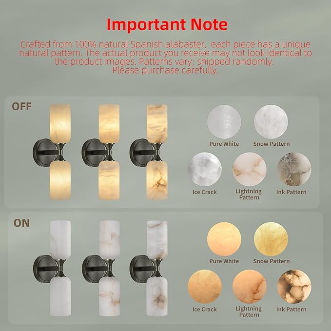 Alabaster Wall Sconce, Solid Brass Bronze Finish Sconce with Natural Spanish Alabaster, 14.4 in Bathroom Vanity Lights, Hardwired Wall Lamp for Bedroom Hallway Staircase, G9 LED Bulb
