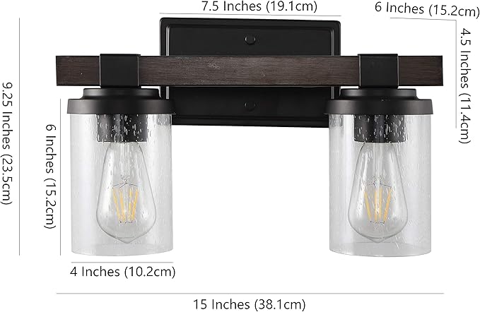 JONATHAN Y 15" Oil Rubbed Bronze LED Vanity Light, Rustic Farmhouse Sconce, Clear Seeded Glass Shade, Industrial Wall Lamp for Bathroom Mirror, Kitchen Sink, LED Bulb (JYL7508A)