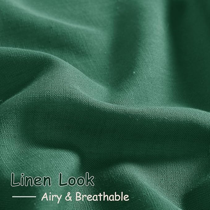 Nanspring Dark Green Linen Curtains 84 Inch Length 2 Panels Set for Living Room Rod Pocket Back Tab Light Filtering Window Drapes for Bedroom Dining Room Privacy Country Farmhouse Decor 52x84