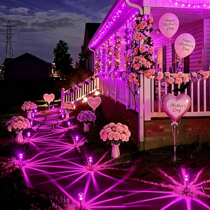 Solar Pathway Lights Gift for Mom 10 Pack Pink Solar Lights Outdoor Waterproof Yard Lighting, LED Stainless Steel Stake for Garden Outside Landscape Lawn Driveway Walkway Path