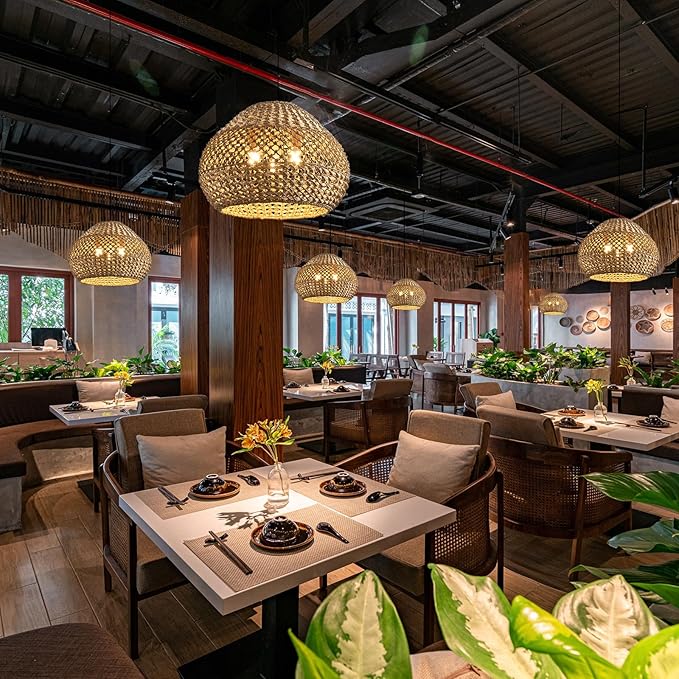 19.29” Large Rattan Pendant Light,3-Light Wicker Chandelier Light Fixture,Boho Kitchen Island Hanging Seagrass Rustic Lighting for Dining Room, Farmhouse,Foyer