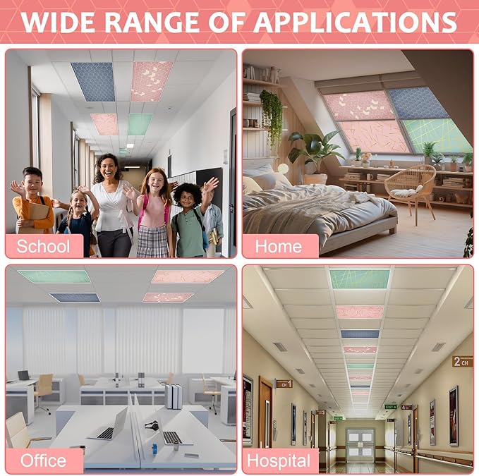 QOUBAI 4PCS Fluorescent Light Covers, 4x2 Feet Magnetic Light Cover Fluorescent Lights Shade Panel Positive Inspirational Ceiling Lights Filters for Office Classroom Home Drop Ceiling Geometric