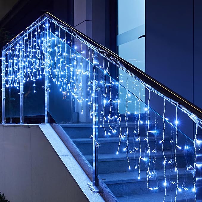 GTSYDING LED Icicle Lights, 16.4FT 216 LEDs 8 Modes Window Curtain Extendable Fairy Christmas Ceiling Dangling Hanging Twinkle Memory Lights for Decorations Outdoor Indoor Cool White, 5M