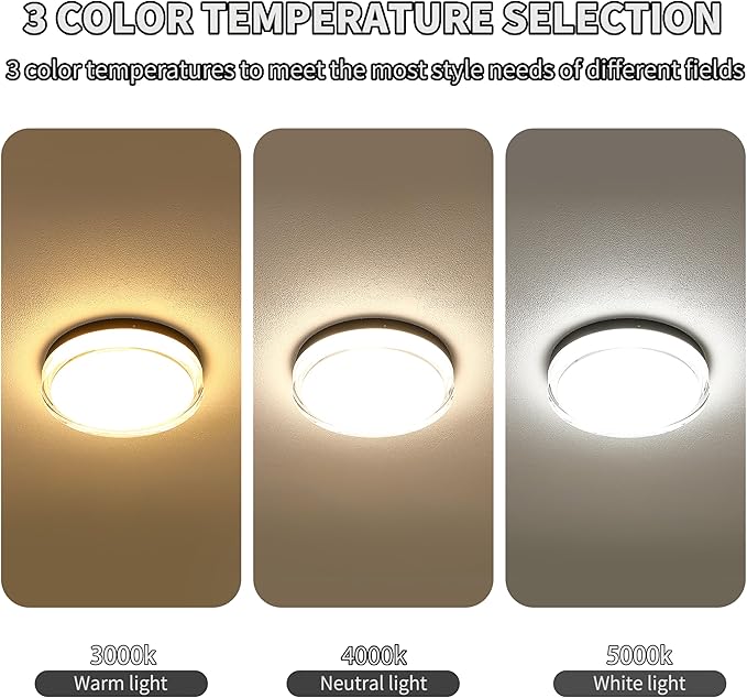 12 inch Flush Mount Ceiling Light Fixture, 3CCT LED Ceiling Lights, Black Modern Dimmable Lighting for Hallway Bathroom, Crystal Prismatic Featured, 3000K/4000K/5000K