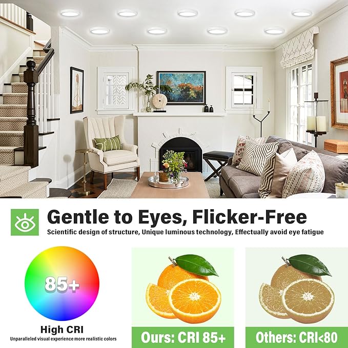 7 inch Flush Mount LED Ceiling Light Dimmable Ultra Slim Round Flat Ceiling Lamps 5CCT-2700K/3000K/3500K/4000K/5000K LED Ceiling Lights for Kitchen,Bathroom,Hallway ETL Listed 3 Pack(White)