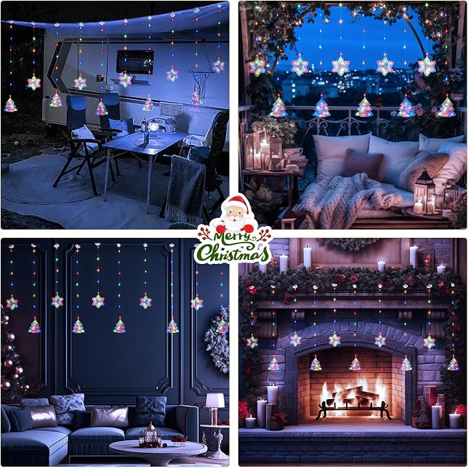 BLOOMWIN Christmas Window Lights Indoor - 2M 160 LED Christmas Window Decorations, Snowflake Curtain Hanging Fairy String Icicle Lights for Xmas Noel Bedroom Holiday Home Outdoor, RGB USB