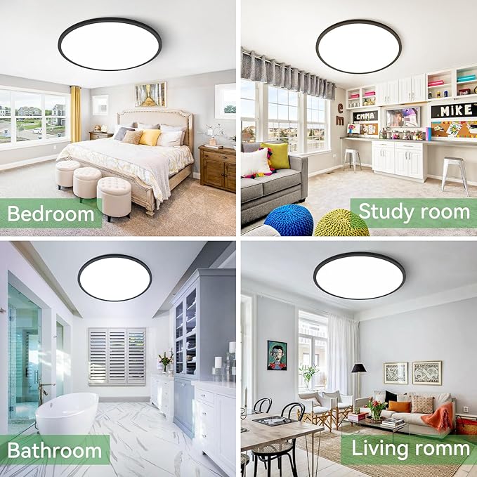 hepside 15.8INCH 2Pack Big Dimmable Flush Mount Ceiling Light Fixture Black, 3CCT 3000/4500/6000K Ceiling Lamp, 36W 4200LM Super Bright Low Profile Light for Bedroom, Kitchen, Bathroom, Hallway