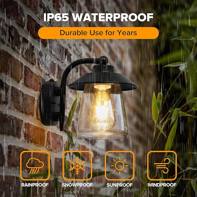 LUTEC Dusk to Dawn Outdoor Indoor Exterior Light Fixture, Farmhouse Barn Wall Sconce, Matte Black Finish Anti-Rust Wall Mount Light, Waterproof Wall lamp with Clear Glass for Porch, Exterior, Patio
