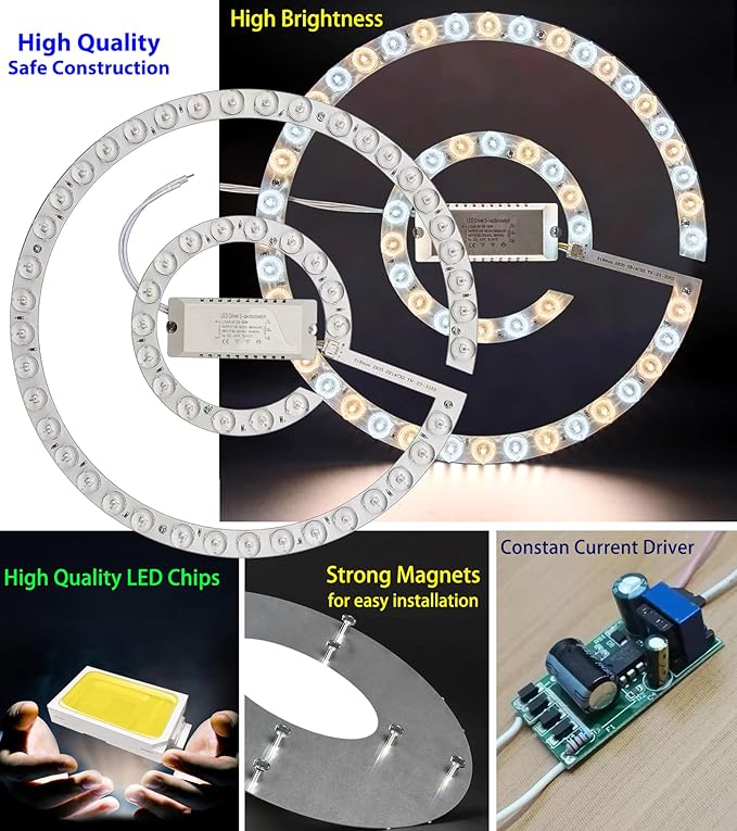 45W LED Close to Ceiling Flush Mount Fan Fandelier Retrofit Light Kit Replacement Engine Panel Board Light Bulb, 3CCT 3000K/4500K/6000K (45W)