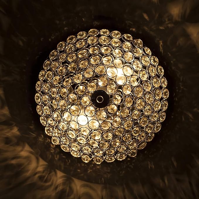 Modern Chrome Flush Mount Crystal Ceiling Light,2-Light Crystal Chandelier Ceiling Lighting for Bedroom Living Room Closet Kitchen,Hallway Light Fixtures with Sparkling Crystal Metal Shade