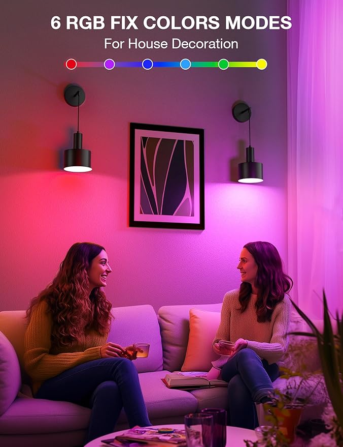 NIORSUN Battery Operated Wall Sconce Set of 2, Black Wireless Rechargeable Wall Lights with 5200mAh Dimmable Detachable Bulbs and Remote, 9 Colors Sconces Wall Decor for Bedroom Living Room Hallway