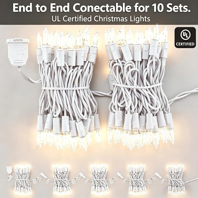 TIGOMOOV 50 Count Mini Clear White Christmas Lights-120V Plug-in End to End Connectable Incandescent String Lights,13FT White Wire -UL Certified Christmas Tree Lights for Indoor Outdoor Holiday Decor