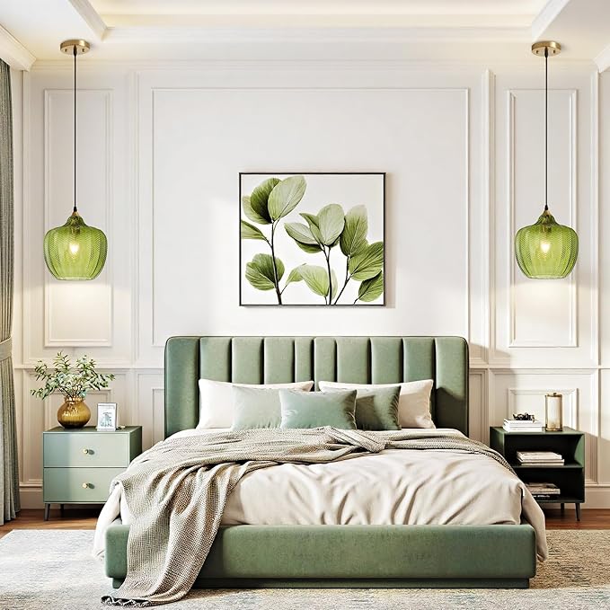 Modern Gold Pendant Light, Green Glass Farmhouse Kitchen Island Pendant Light Fixture Adjustable Vintage Hanging Ceiling Light for Dining Room Corridor 9.45 inch 1 Pack, UL Certification
