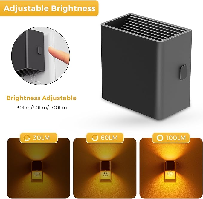 L LOHAS LED Night Light,Night Lights Plug into Wall,[2-Pack] Dimmable Night Light with Light Sensor,1800K Amber Light,Modern Nightlight for Bathroom Hallway Kitchen