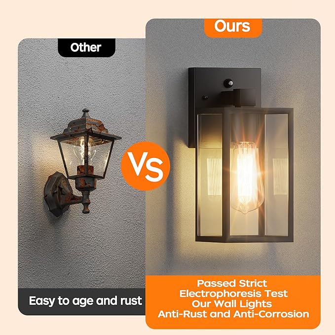 WIHTU Outdoor Porch Lights Fixtures Wall Mount, Dusk to Dawn Outdoor Lighting Fixtures for House, Sensor Exterior Wall Lights, Waterproof Sconce Outside Lamp, Anti Rust Wall Lantern for Garage