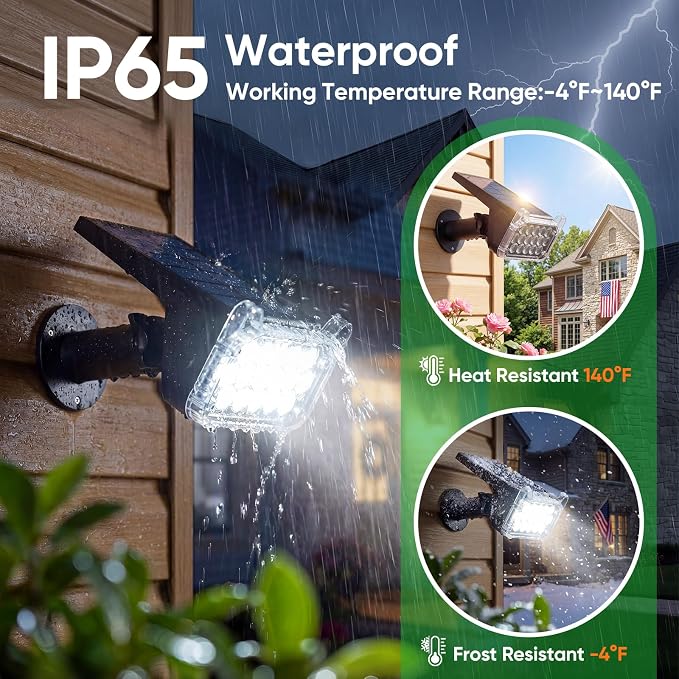 Solar Spotlights Outdoor Waterproof IP65 - Solar Spot Lights Uplights for Garden Yard Tree Flag Statue Flower Beds Landscape Auto On/Off 2 Lighting Modes Wall-Mount & Ground Stake White - 4 Pack