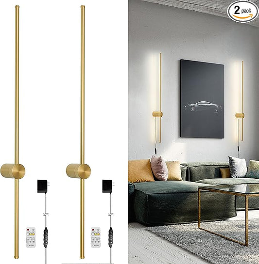 Modern Plug in Wall Sconces Set of Two,Gold Plug in Wall Light with Remote,Wall Lamp with Plug in Cord, LED Wall Light with Memory Function, Original Brand Lighting